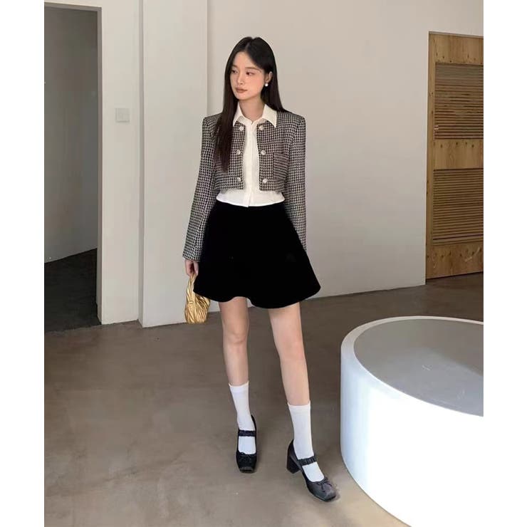 【Jasmine】千鳥柄ノンカラージャケット＋グロップドシャツベスト | aimoha  | 詳細画像4 