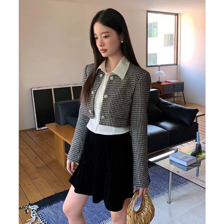 【Jasmine】千鳥柄ノンカラージャケット＋グロップドシャツベスト | aimoha  | 詳細画像1 