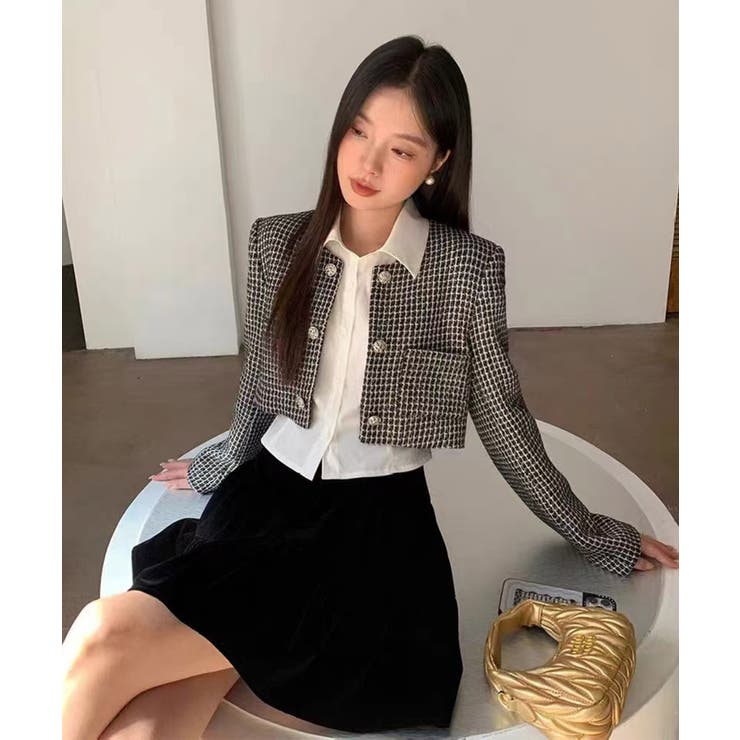 【Jasmine】千鳥柄ノンカラージャケット＋グロップドシャツベスト | aimoha  | 詳細画像2 