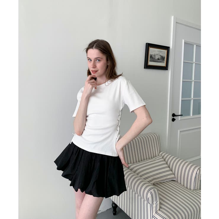ホワイト | 【Jasmine】サイドレースアップTシャツ | aimoha 