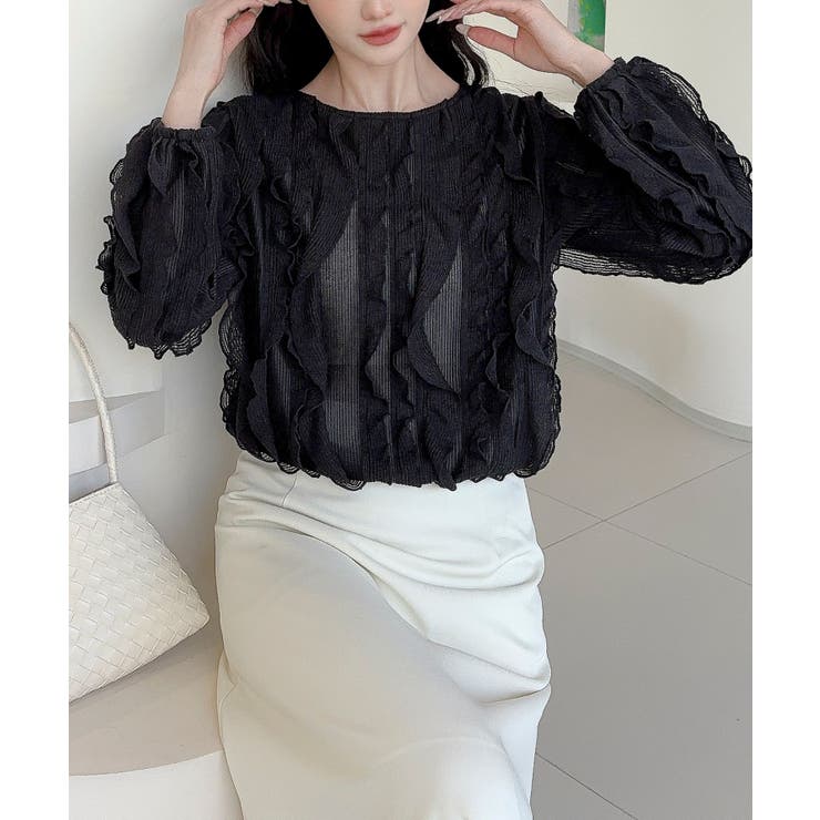 Jasmine】ラッフルフリルグロップド丈トップス[品番：XT000015291