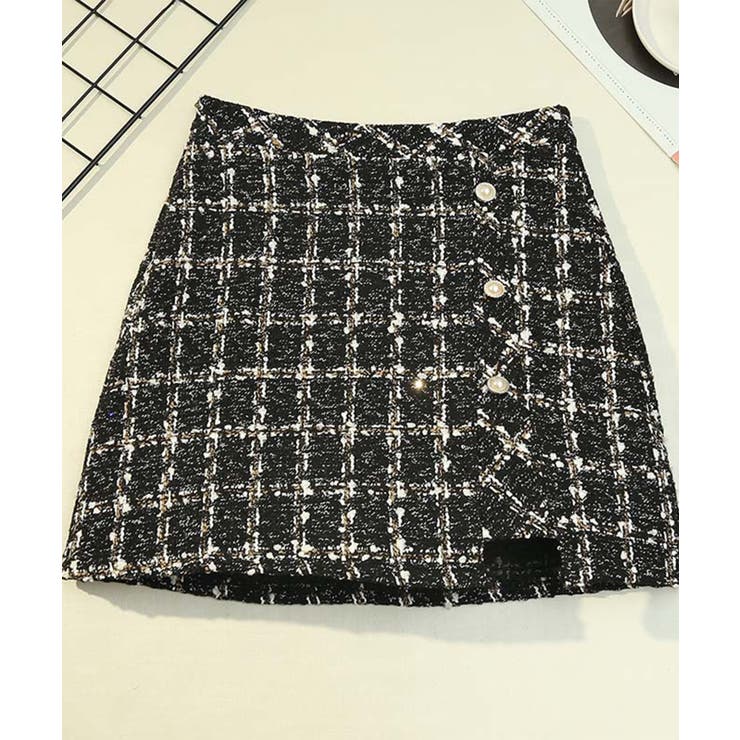 ブラック | ツイード風ミニタイトスカート Jasmine Grandiflorum | aimoha 