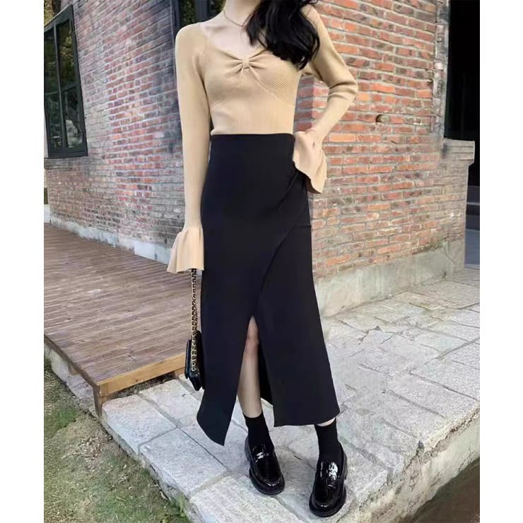 ブラック | 【Jasmine】フロントスリットマーメイドロングスカート Jasmine Gr… | aimoha 