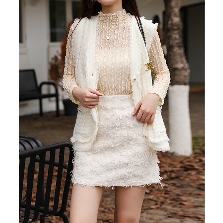 オフホワイト | 【Jasmine】ジャガードミニタイトスカート Jasmine Grandifl… | aimoha 