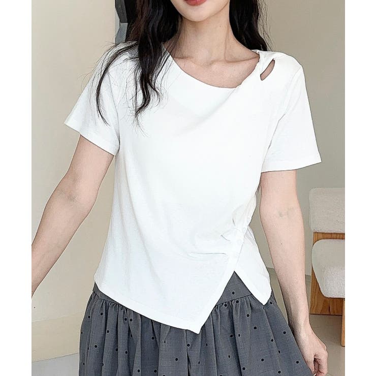 【Jasmine】カットアウトアシメトリーデザインTシャツ | aimoha  | 詳細画像7 