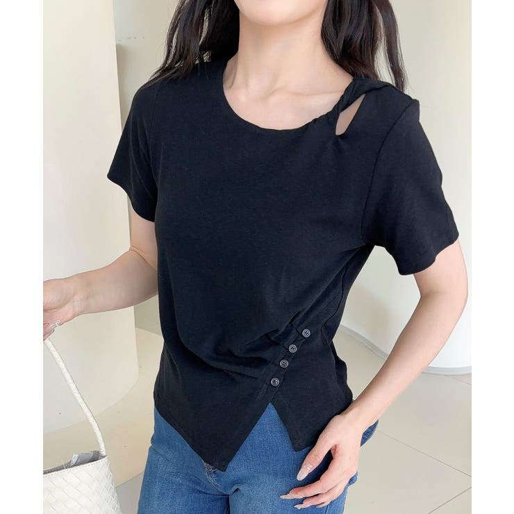 【Jasmine】カットアウトアシメトリーデザインTシャツ | aimoha  | 詳細画像2 