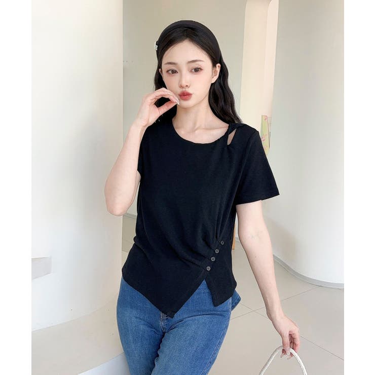 【Jasmine】カットアウトアシメトリーデザインTシャツ | aimoha  | 詳細画像3 