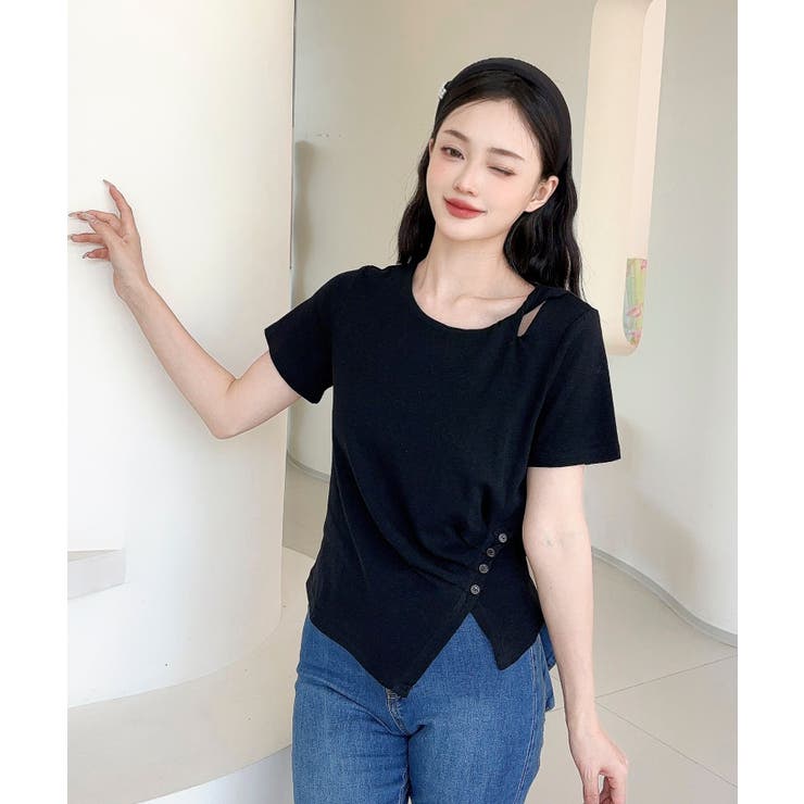 【Jasmine】カットアウトアシメトリーデザインTシャツ | aimoha  | 詳細画像5 