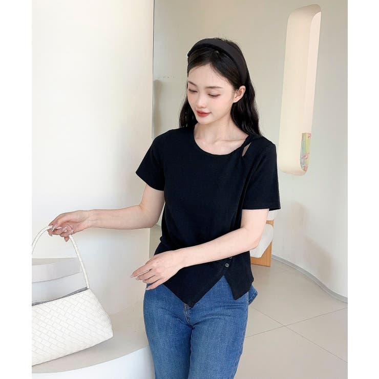 【Jasmine】カットアウトアシメトリーデザインTシャツ | aimoha  | 詳細画像4 