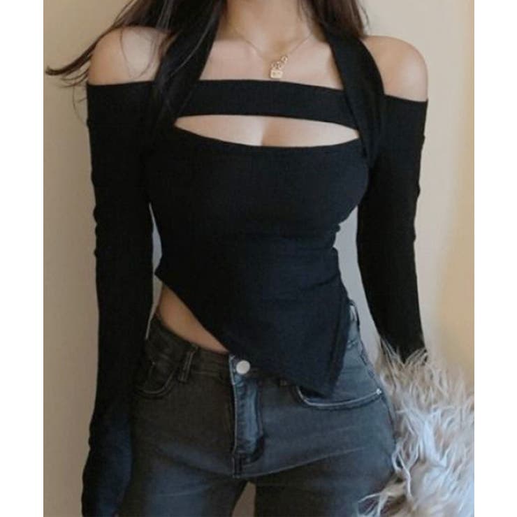 ブラック | 【Jasmine】オフショル胸カットアウトニットトップス Jasmine Gra… | aimoha 