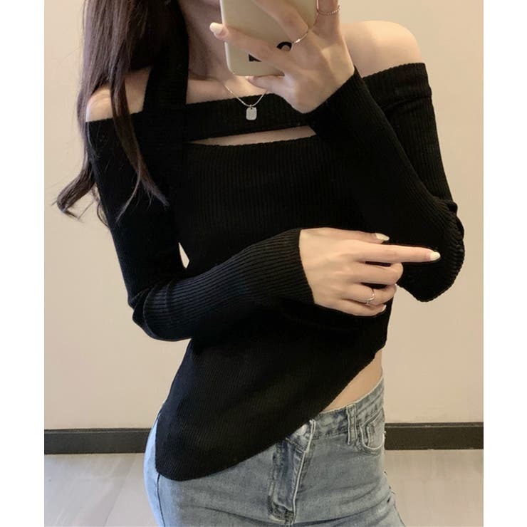 【Jasmine】オフショル胸カットアウトニットトップス Jasmine Gra… | aimoha  | 詳細画像4 