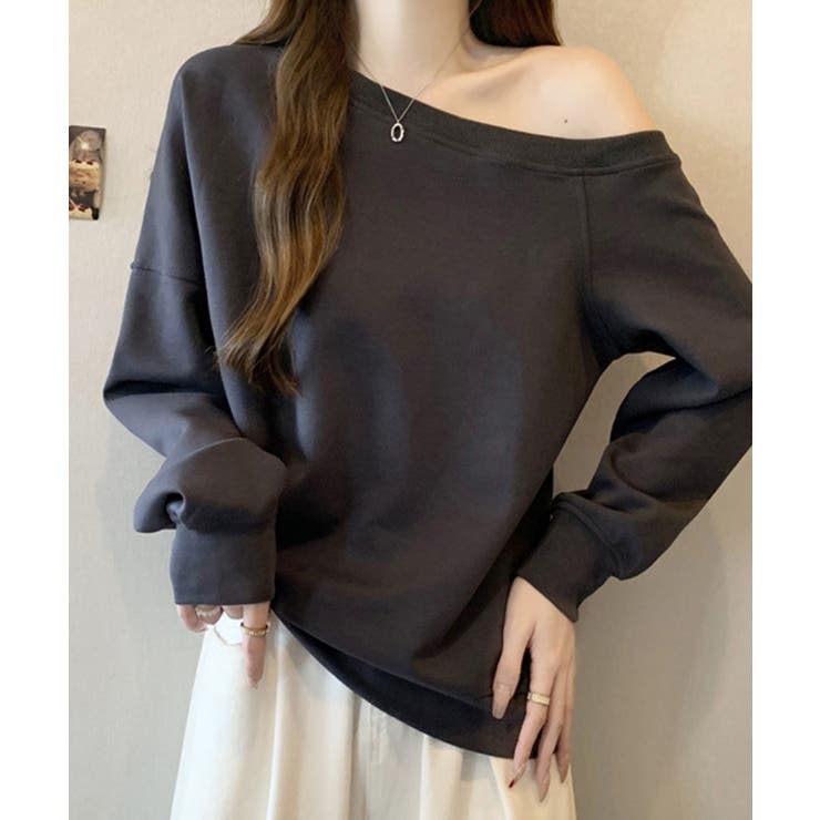 ダークグレー | 【Jasmine】2WAY肩見せスウェット Jasmine Grandiflor… | aimoha 