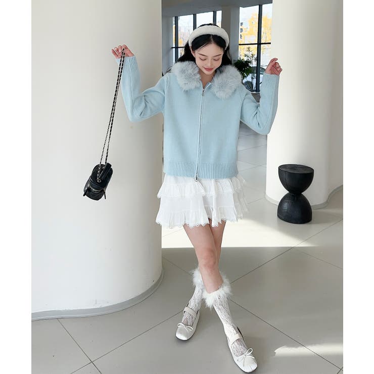 【Jasmine】ボリュームファーフードニットジップアップパーカー | aimoha  | 詳細画像16 