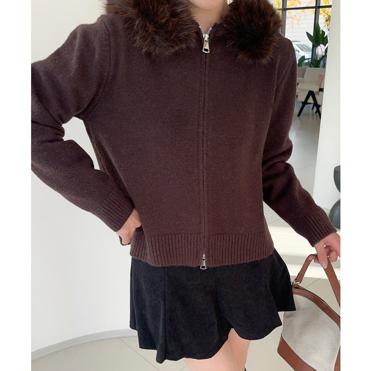 【Jasmine】ボリュームファーフードニットジップアップパーカー | aimoha  | 詳細画像9 