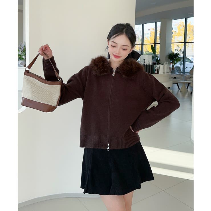 【Jasmine】ボリュームファーフードニットジップアップパーカー | aimoha  | 詳細画像8 