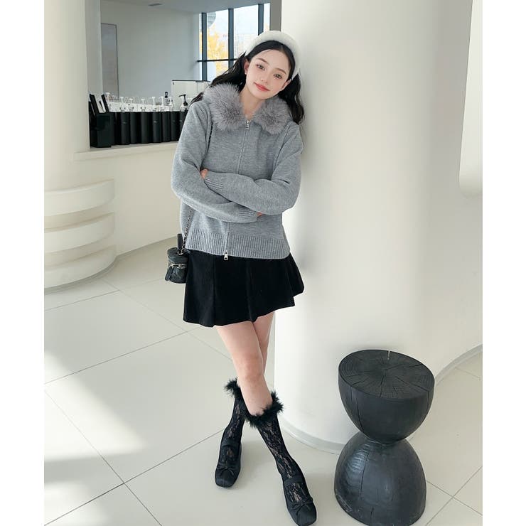 【Jasmine】ボリュームファーフードニットジップアップパーカー | aimoha  | 詳細画像5 