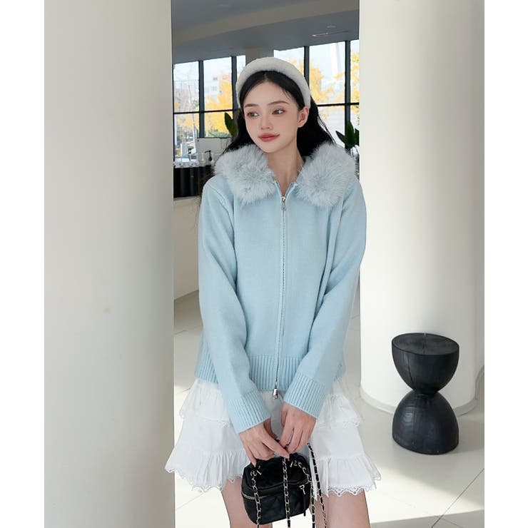 【Jasmine】ボリュームファーフードニットジップアップパーカー | aimoha  | 詳細画像12 