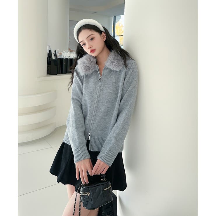 【Jasmine】ボリュームファーフードニットジップアップパーカー | aimoha  | 詳細画像3 