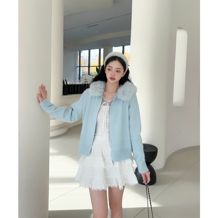 【Jasmine】ボリュームファーフードニットジップアップパーカー | aimoha  | 詳細画像10 