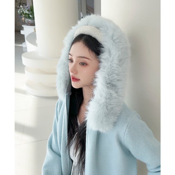 【Jasmine】ボリュームファーフードニットジップアップパーカー | aimoha  | 詳細画像13 