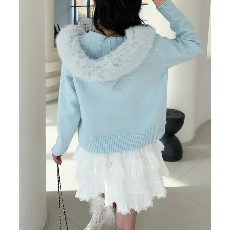 【Jasmine】ボリュームファーフードニットジップアップパーカー | aimoha  | 詳細画像15 