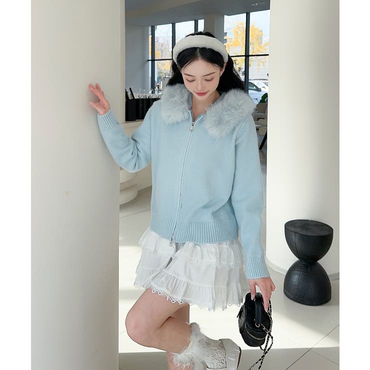 【Jasmine】ボリュームファーフードニットジップアップパーカー | aimoha  | 詳細画像11 