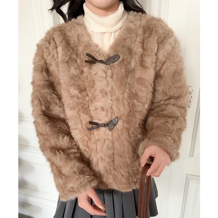 ベージュ | 【Jasmine】ノーカラーショートボアコート | aimoha 