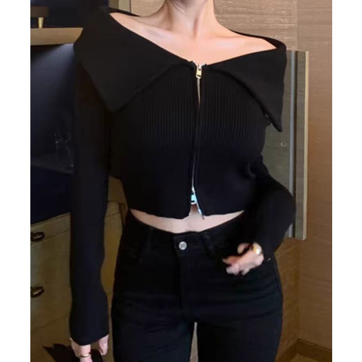 ブラック | 【Jasmine】2WAYダブルジッパービッグカラースウェット Jasmine … | aimoha 