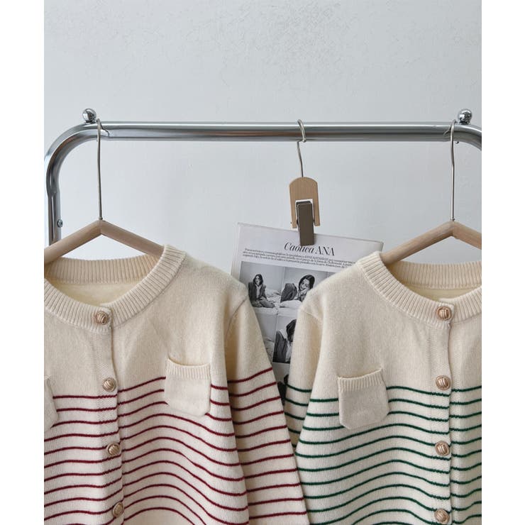 ボーダー柄カーディガン ニット 丸首 | aimoha  | 詳細画像2 