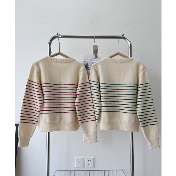 ボーダー柄カーディガン ニット 丸首 | aimoha  | 詳細画像5 