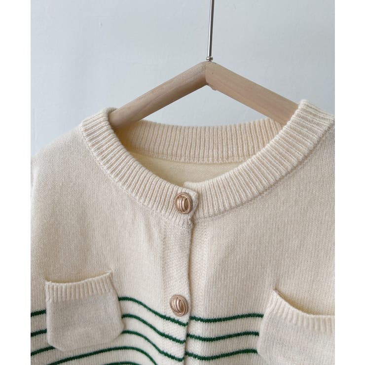 ボーダー柄カーディガン ニット 丸首 | aimoha  | 詳細画像6 