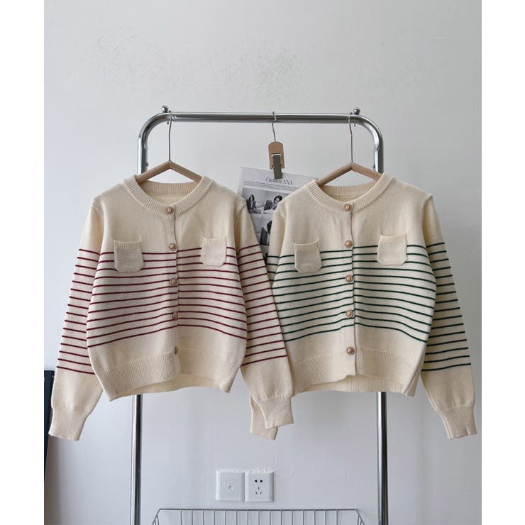 ボーダー柄カーディガン ニット 丸首 | aimoha  | 詳細画像7 