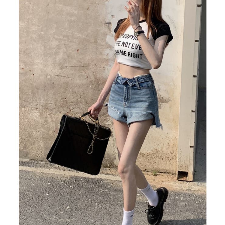 ロールウエストショートデニムパンツ ショートパンツ 韓国ファッション | aimoha  | 詳細画像8 