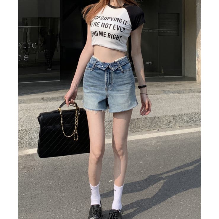 ロールウエストショートデニムパンツ ショートパンツ 韓国ファッション | aimoha  | 詳細画像9 