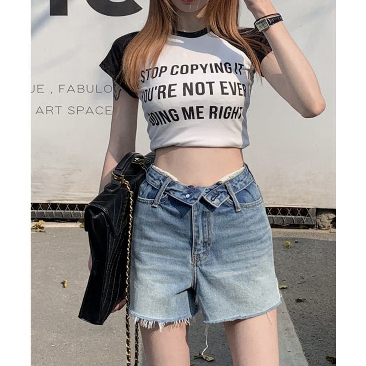 ロールウエストショートデニムパンツ ショートパンツ 韓国ファッション | aimoha  | 詳細画像4 