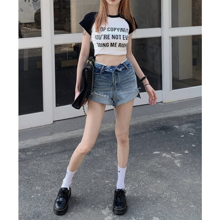 ロールウエストショートデニムパンツ ショートパンツ 韓国ファッション | aimoha  | 詳細画像7 