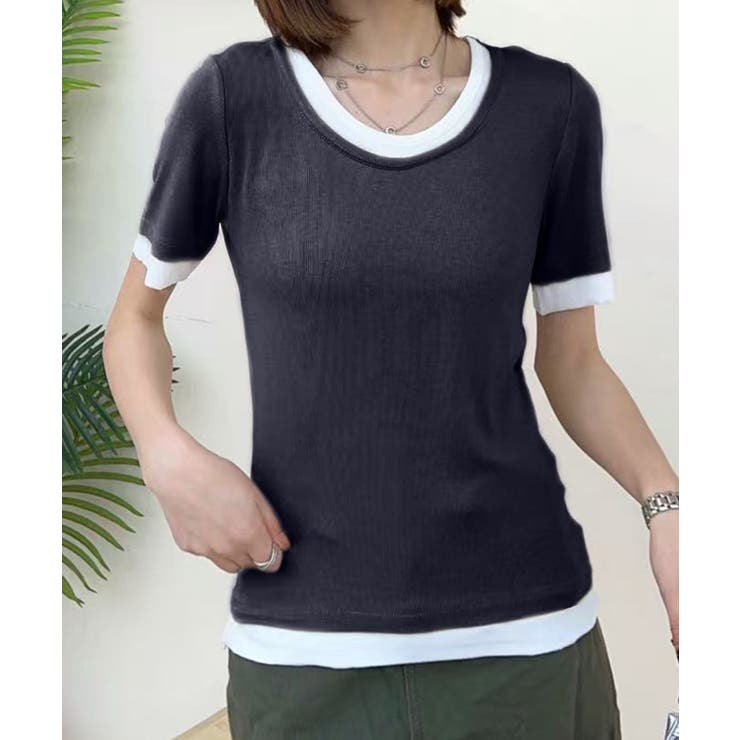 リブ配色Tシャツ | aimoha  | 詳細画像4 