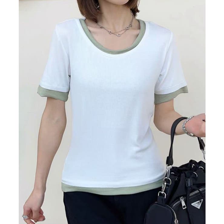 リブ配色Tシャツ | aimoha  | 詳細画像5 