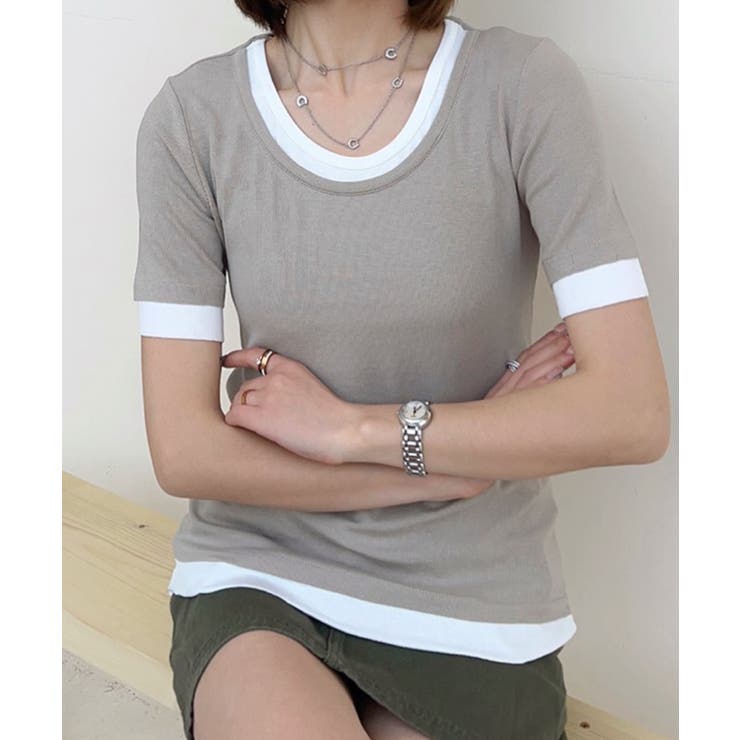 リブ配色Tシャツ | aimoha  | 詳細画像9 