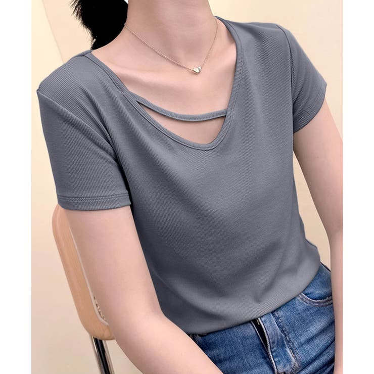 【Banico】クロスデザインVネック半袖トップス | aimoha  | 詳細画像14 