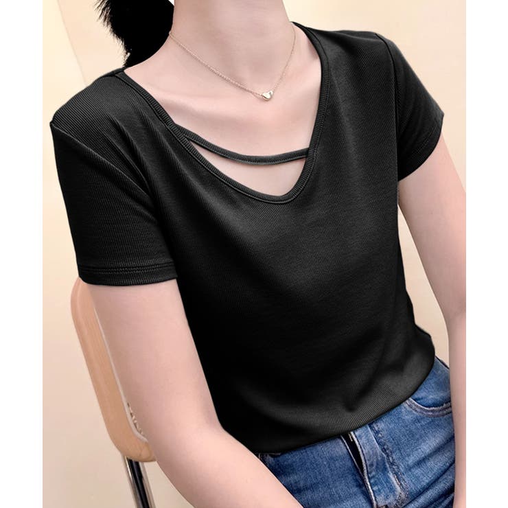 【Banico】クロスデザインVネック半袖トップス | aimoha  | 詳細画像1 