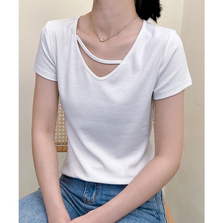 【Banico】クロスデザインVネック半袖トップス | aimoha  | 詳細画像2 