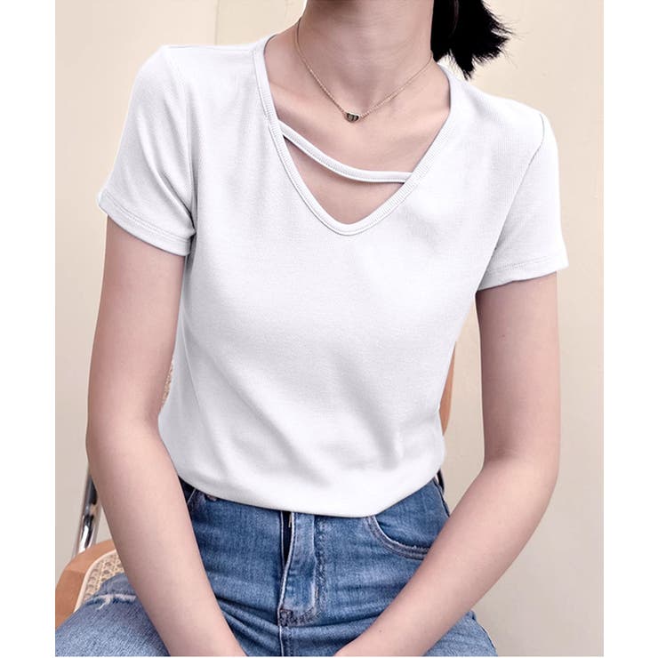 【Banico】クロスデザインVネック半袖トップス | aimoha  | 詳細画像4 