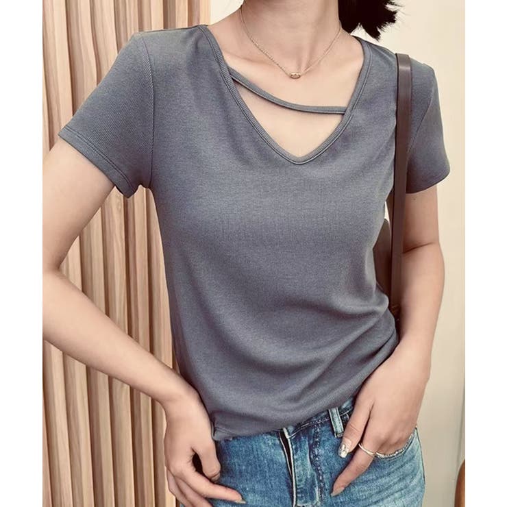 【Banico】クロスデザインVネック半袖トップス | aimoha  | 詳細画像6 