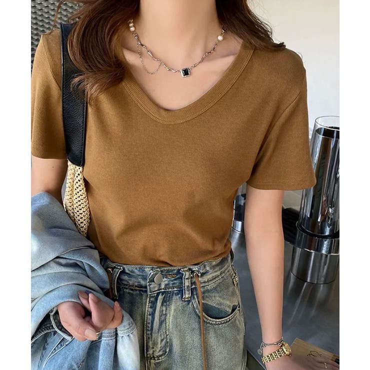 モカ | VネックシンプルTシャツ | aimoha 