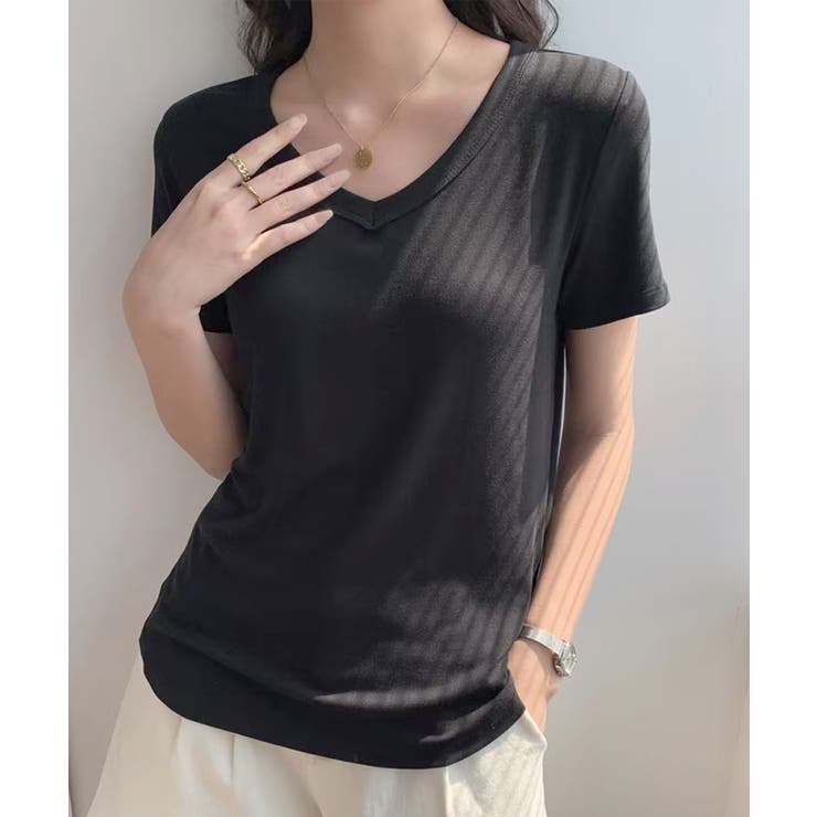 ダークグレー | VネックシンプルTシャツ | aimoha 