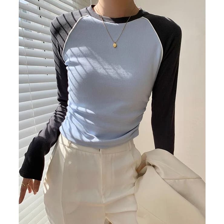 ブルー | ラグランスリーブ配色トップス | aimoha 