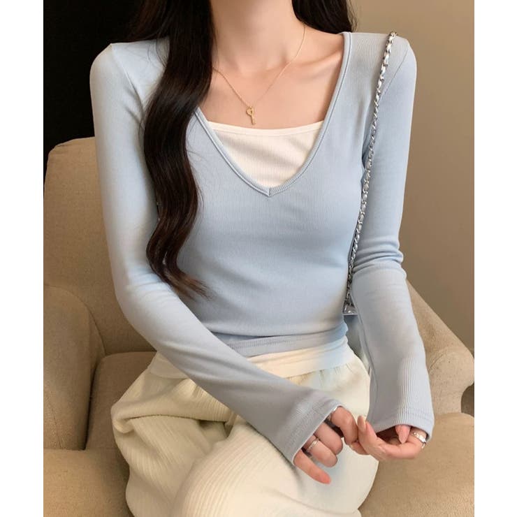 Vネック長袖リブトップス | aimoha  | 詳細画像9 