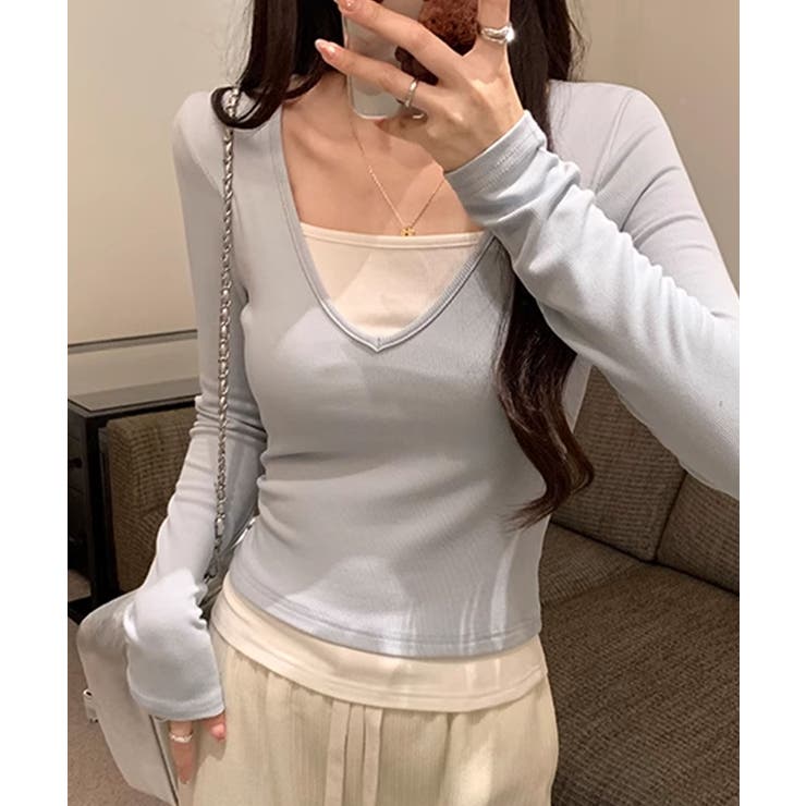 Vネック長袖リブトップス | aimoha  | 詳細画像12 