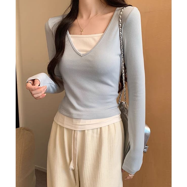 Vネック長袖リブトップス | aimoha  | 詳細画像13 